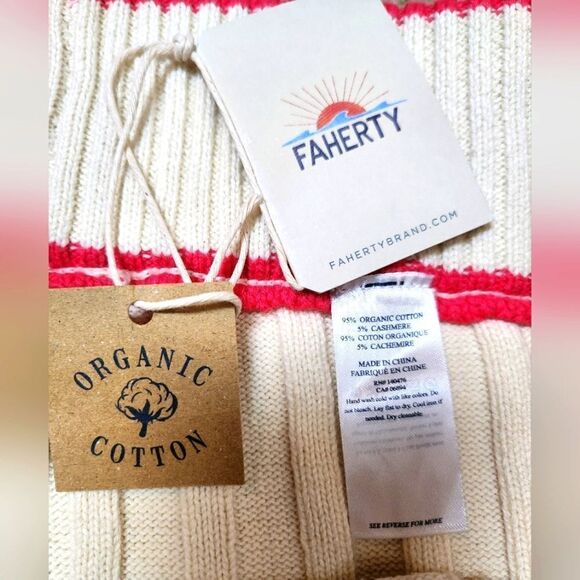 FAHERTY Game Set Sweater Short Organic Cotton Cashmere Vintage Cream Size XL - Picture 10 of 10